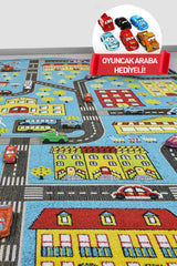 3 Boyutlu Mavi Şehir Dokuma Çocuk Oyun Halısı