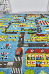 3 Boyutlu Mavi Şehir Dokuma Çocuk Oyun Halısı