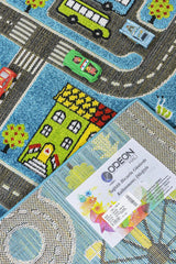 3 Boyutlu Mavi Şehir Dokuma Çocuk Oyun Halısı