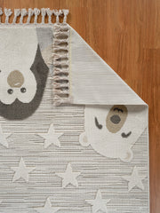 Bercario Kids 9271 Yıldızlı Hayvan Figürlü Dokuma Çocuk Odası Yumuşak Bebek Odası Halısı Bercario_Kids_9271