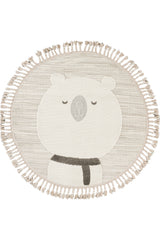 Bercario Kids 9272 Ayıcıklı Hayvan Figürlü Yuvarlak Dokuma Çocuk Odası Halısı Yumuşak Bebek Odası Halısı