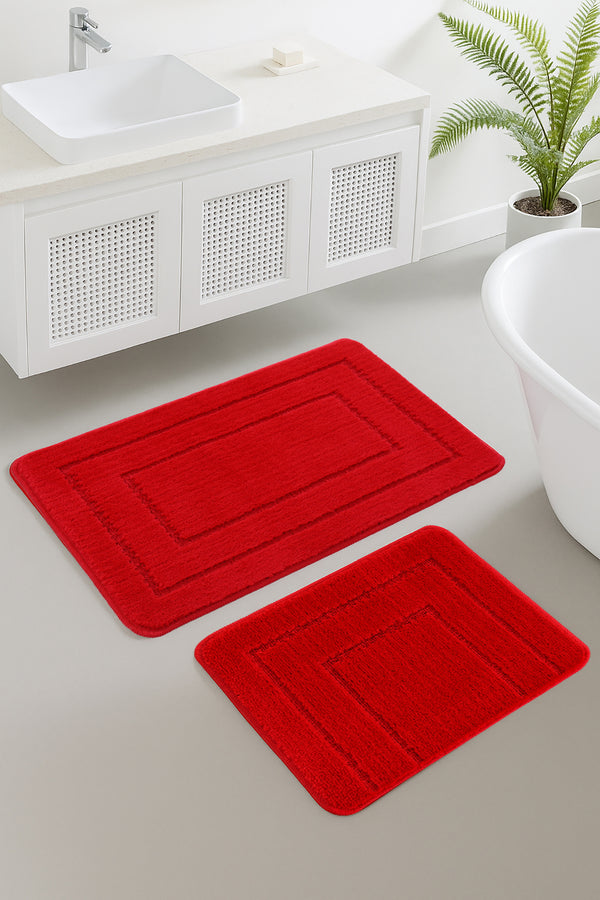 Doğal Kaymaz Taban Banyo Paspas Seti Uzun Ömürlü Yumuşak Dokulu Su Emici Yıkanabilir Çerçeve Set 50x80-50x40