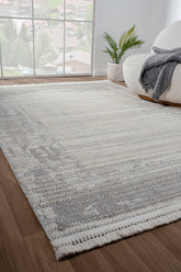 Konfor Bastia 1277 Krem Gri Yumuşak Örgü Modern Dokuma Bukle Halı