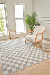 Moderno 3334 Gri Beyaz Damalı Dokuma Kareli Halı Salon Oturma Odası Mutfak Halısı Dama Desenli Tozumaz Makine Halısı