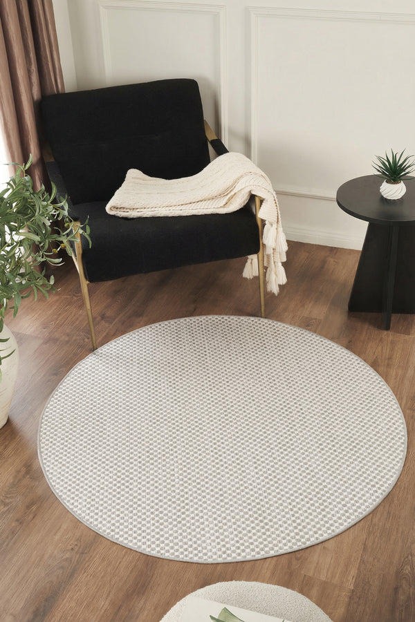 Sisalux 3082 Beyaz Gri Yuvarlak Sisal Dokuma Jüt Kilim Hav Toz Vermez Mutfak Oturma Odası Halısı