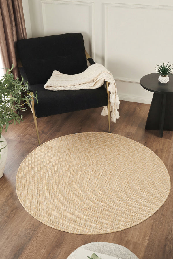 Sisalux 3083 Bej Yuvarlak Sisal Dokuma Jüt Kilim Hav Toz Vermez Mutfak Oturma Odası Halısı