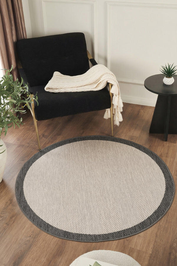 Sisalux 3088 Gri Antrasit Yuvarlak Sisal Dokuma Jüt Kilim Hav Toz Vermez Mutfak Oturma Odası Halısı