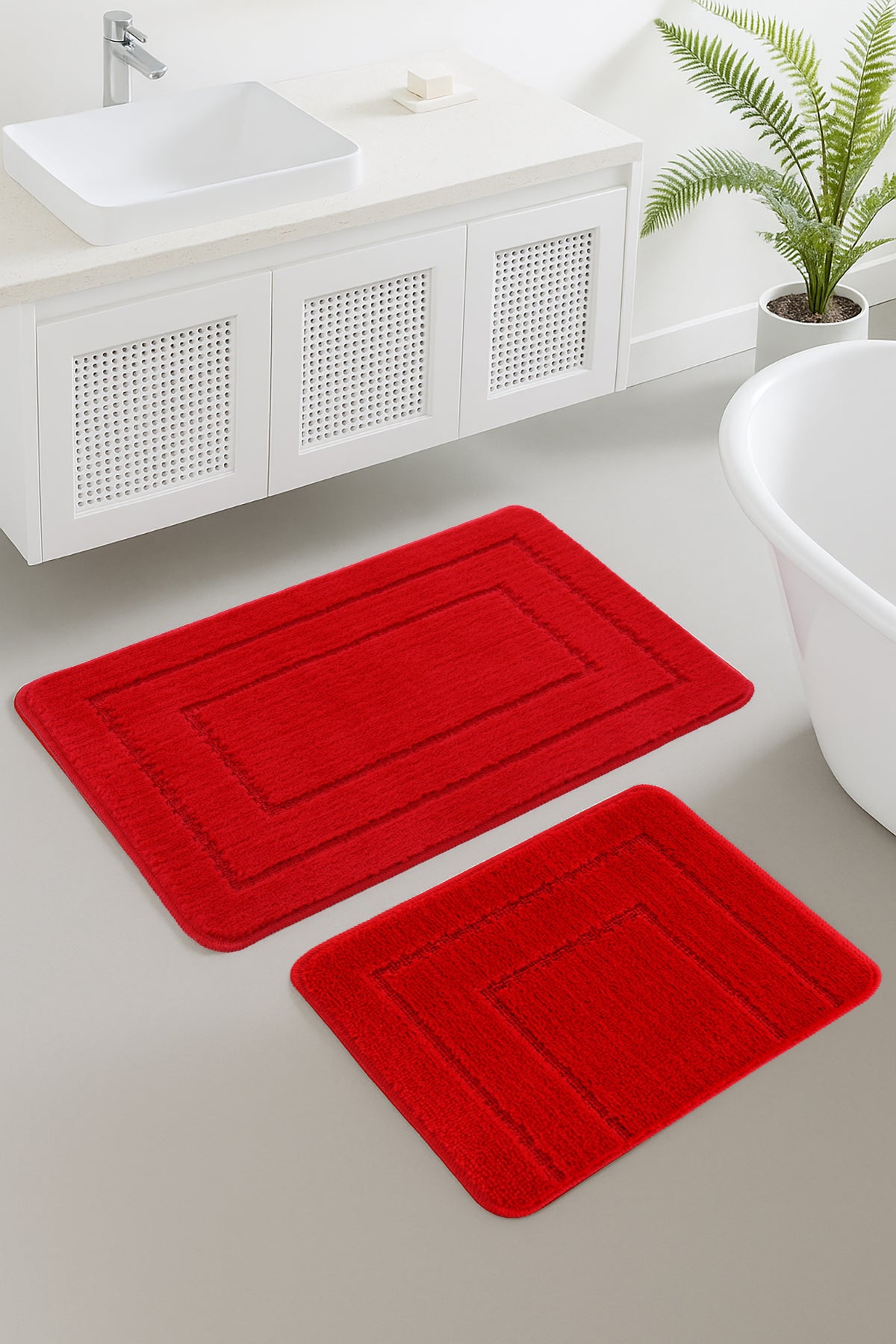Doğal Kaymaz Taban Banyo Paspas Seti Uzun Ömürlü Yumuşak Dokulu Su Emici Yıkanabilir Çerçeve Set 50x80-50x40