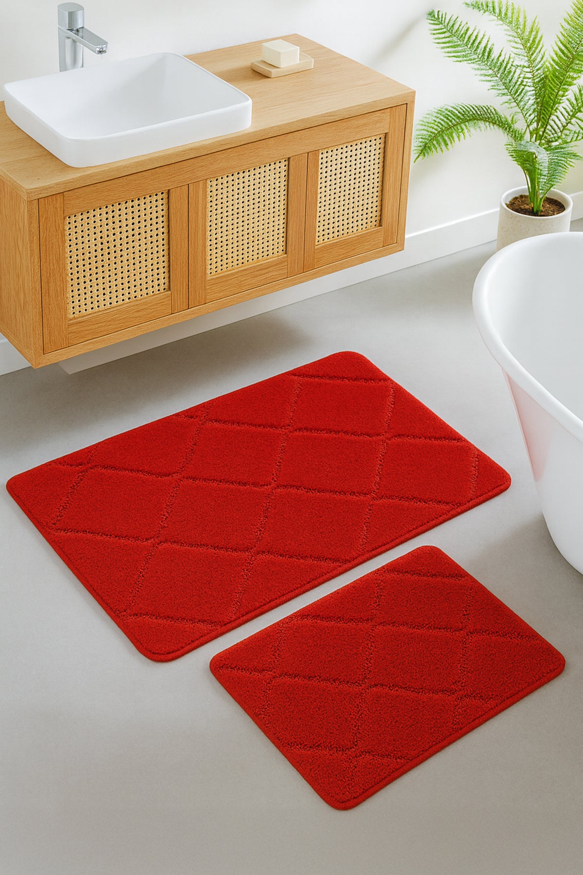 Doğal Kaymaz Taban Banyo Paspas Seti Uzun Ömürlü Yumuşak Dokulu Su Emici Yıkanabilir Çizgili Set 50x80-50x40