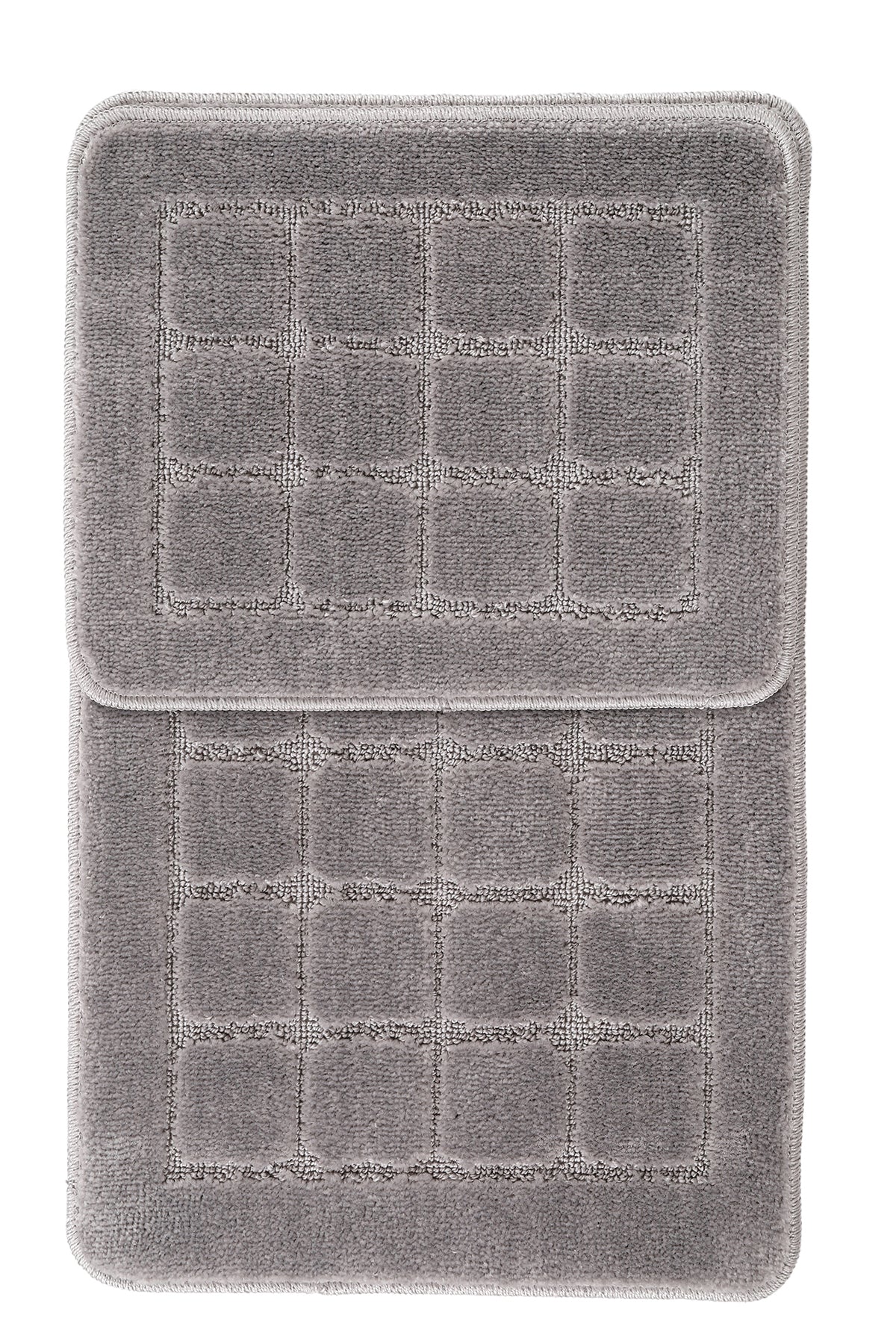 Doğal Kaymaz Taban Banyo Paspas Seti Uzun Ömürlü Yumuşak Dokulu Su Emici Yıkanabilir Kareli Set 50x80-50x40