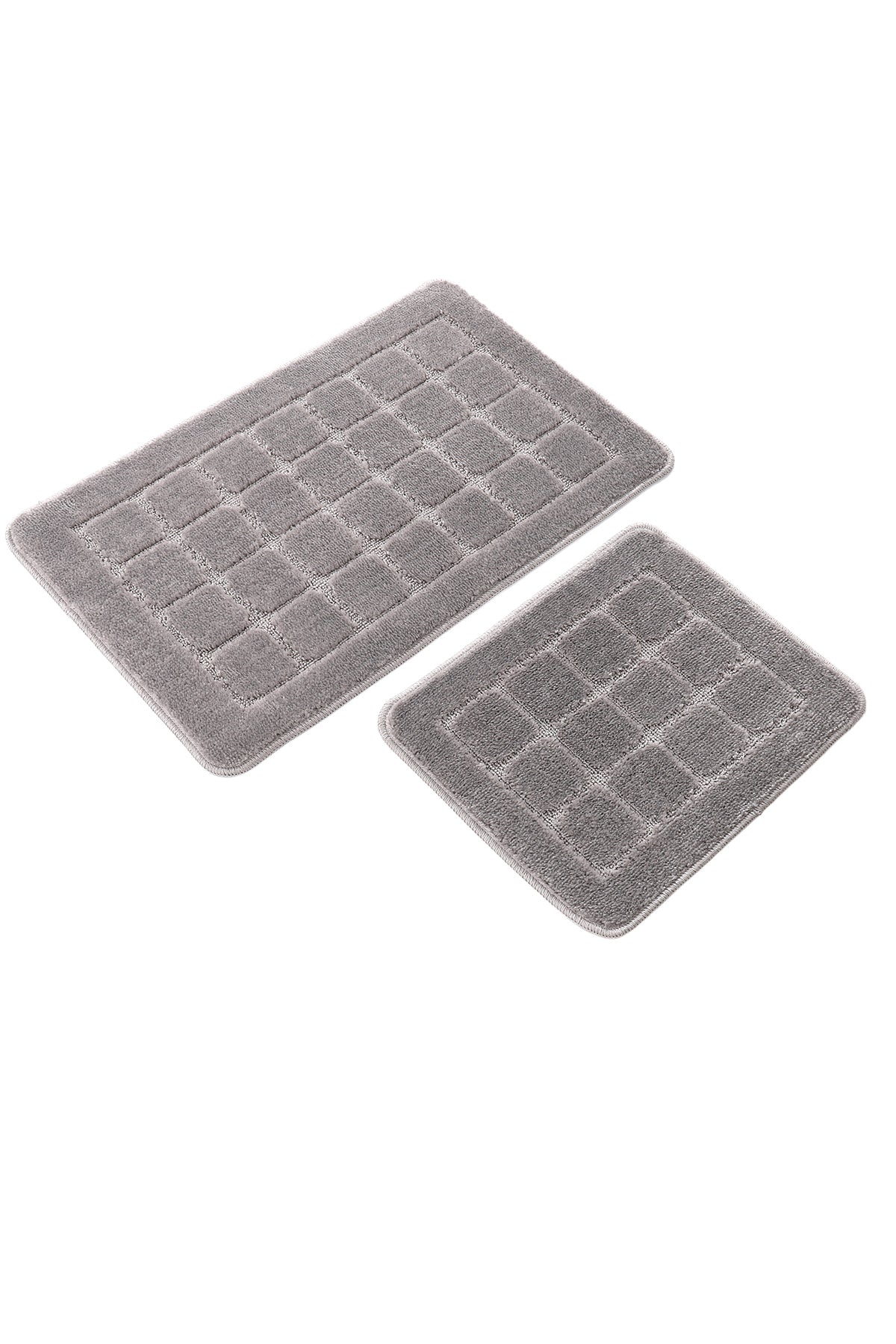 Doğal Kaymaz Taban Banyo Paspas Seti Uzun Ömürlü Yumuşak Dokulu Su Emici Yıkanabilir Kareli Set 50x80-50x40