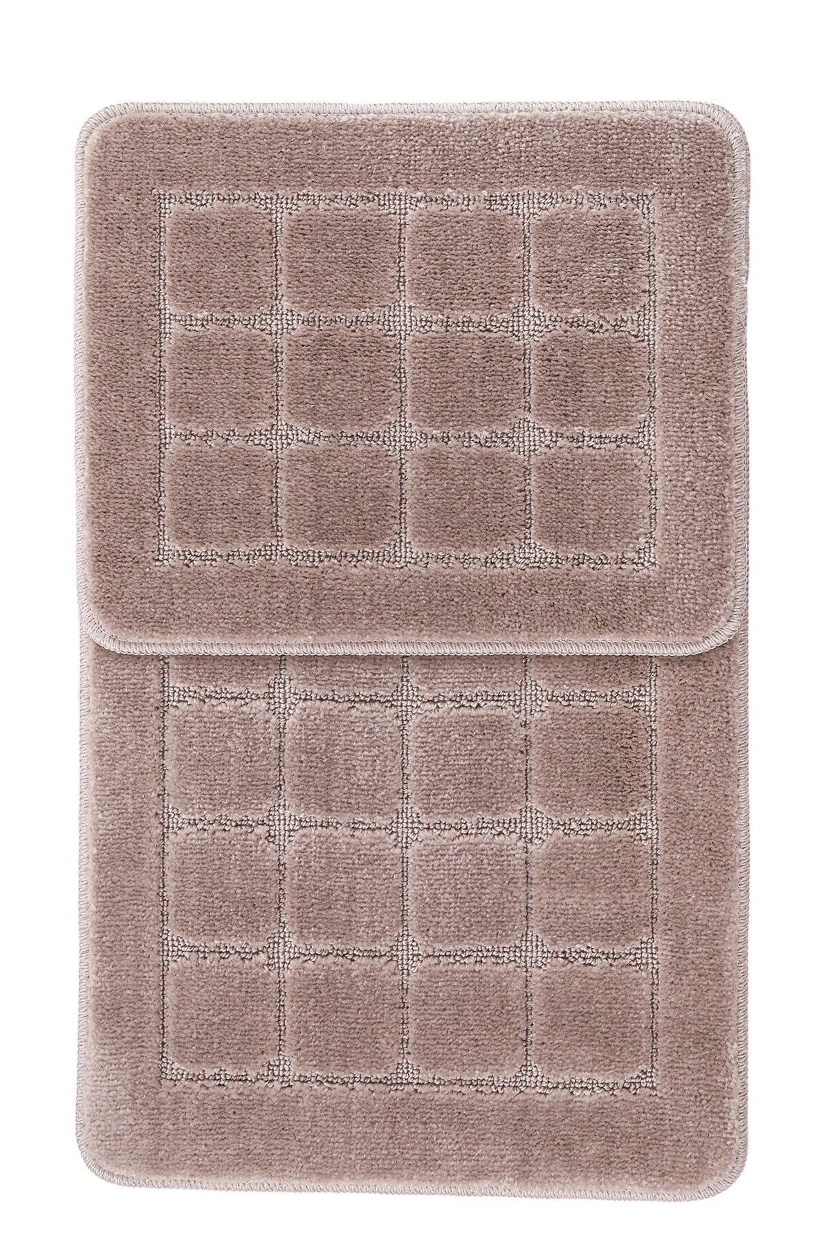 Doğal Kaymaz Taban Banyo Paspas Seti Uzun Ömürlü Yumuşak Dokulu Su Emici Yıkanabilir Kareli Set 50x80-50x40