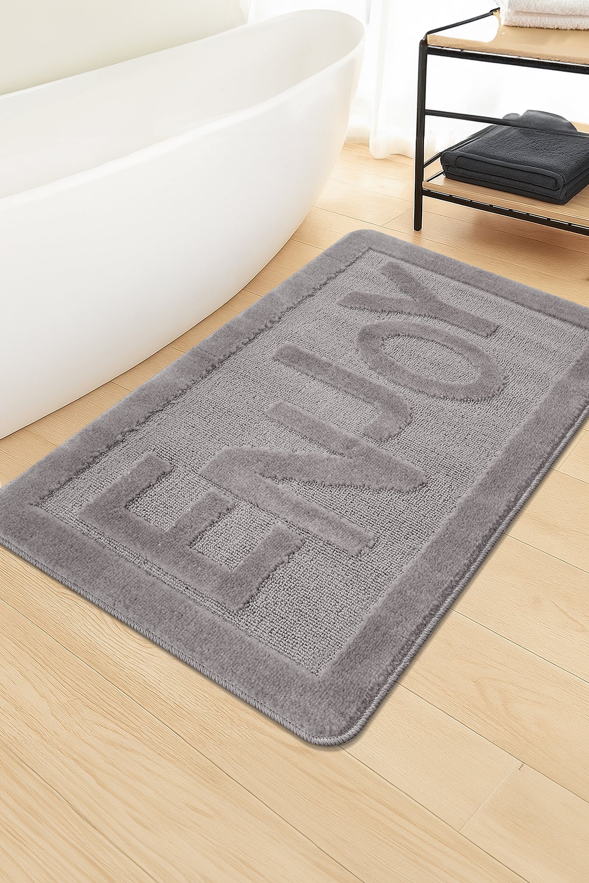 Doğal Kaymaz Taban Banyo Paspas Uzun Ömürlü Yumuşak Dokulu Su Emici Yıkanabilir Enjoy 60x100