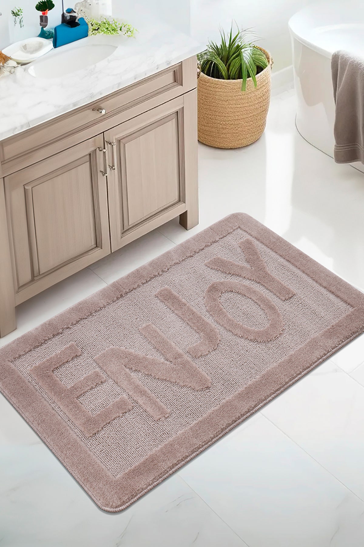 Doğal Kaymaz Taban Banyo Paspas Uzun Ömürlü Yumuşak Dokulu Su Emici Yıkanabilir Enjoy 60x100