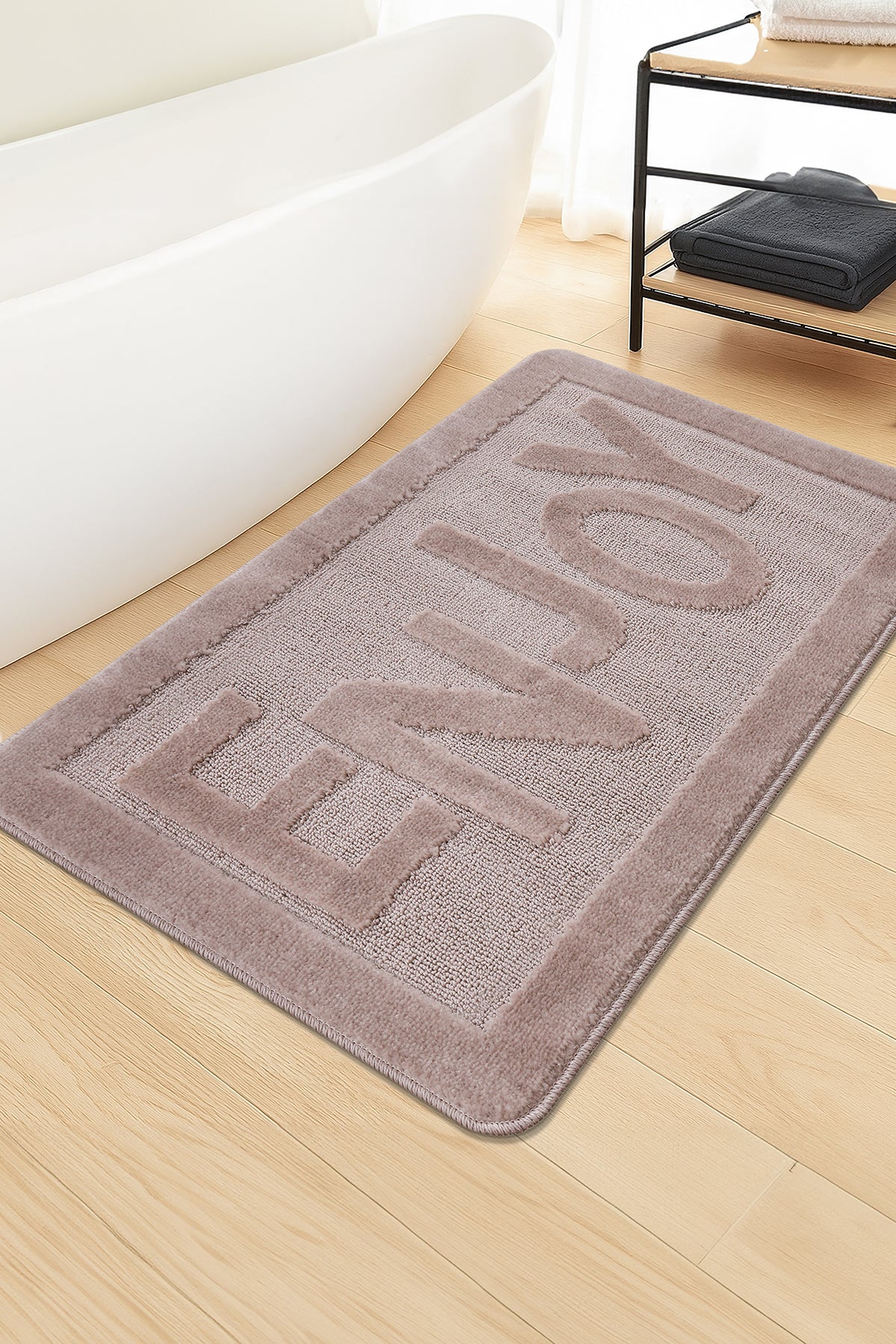 Doğal Kaymaz Taban Banyo Paspas Uzun Ömürlü Yumuşak Dokulu Su Emici Yıkanabilir Enjoy 60x100