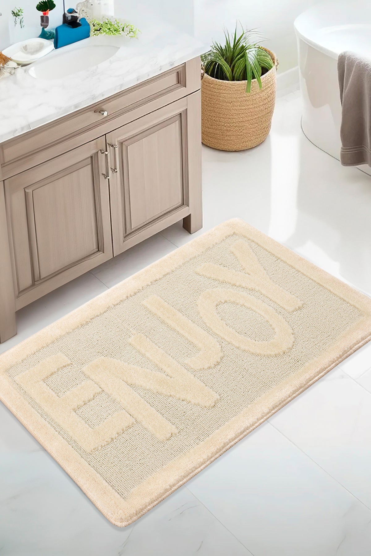 Doğal Kaymaz Taban Banyo Paspas Uzun Ömürlü Yumuşak Dokulu Su Emici Yıkanabilir Enjoy 60x100