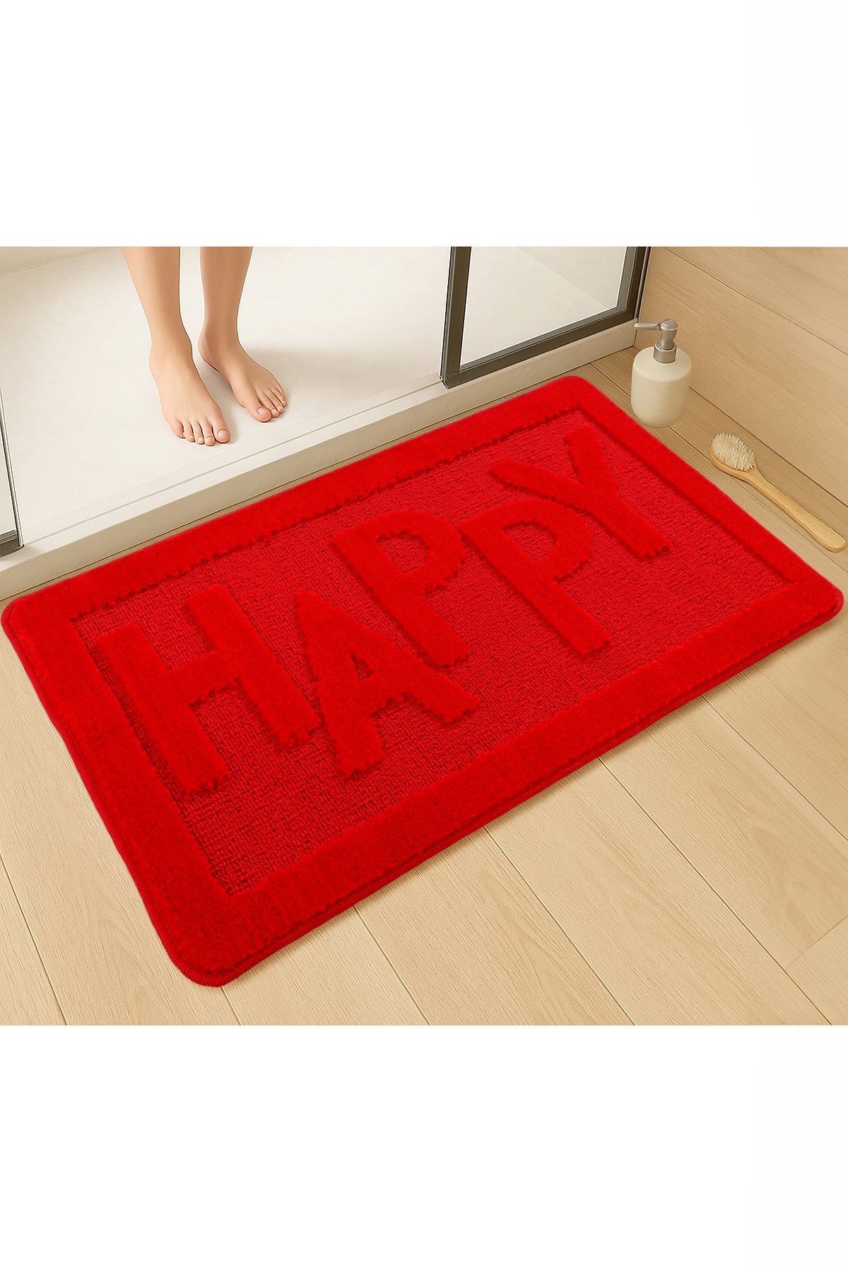 Doğal Kaymaz Taban Banyo Paspas Uzun Ömürlü Yumuşak Dokulu Su Emici Yıkanabilir Happy 60x100