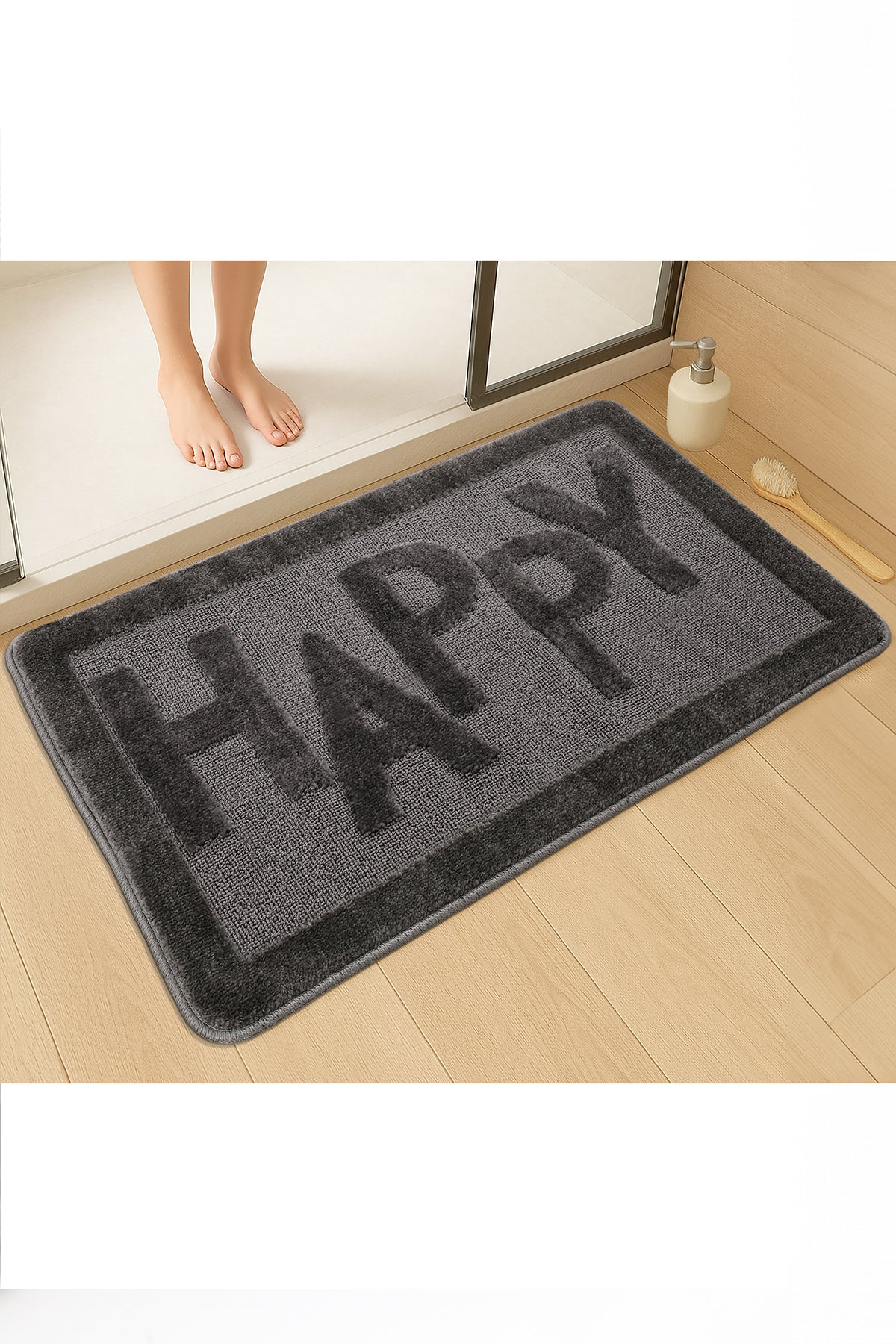 Doğal Kaymaz Taban Banyo Paspas Uzun Ömürlü Yumuşak Dokulu Su Emici Yıkanabilir Happy 60x100