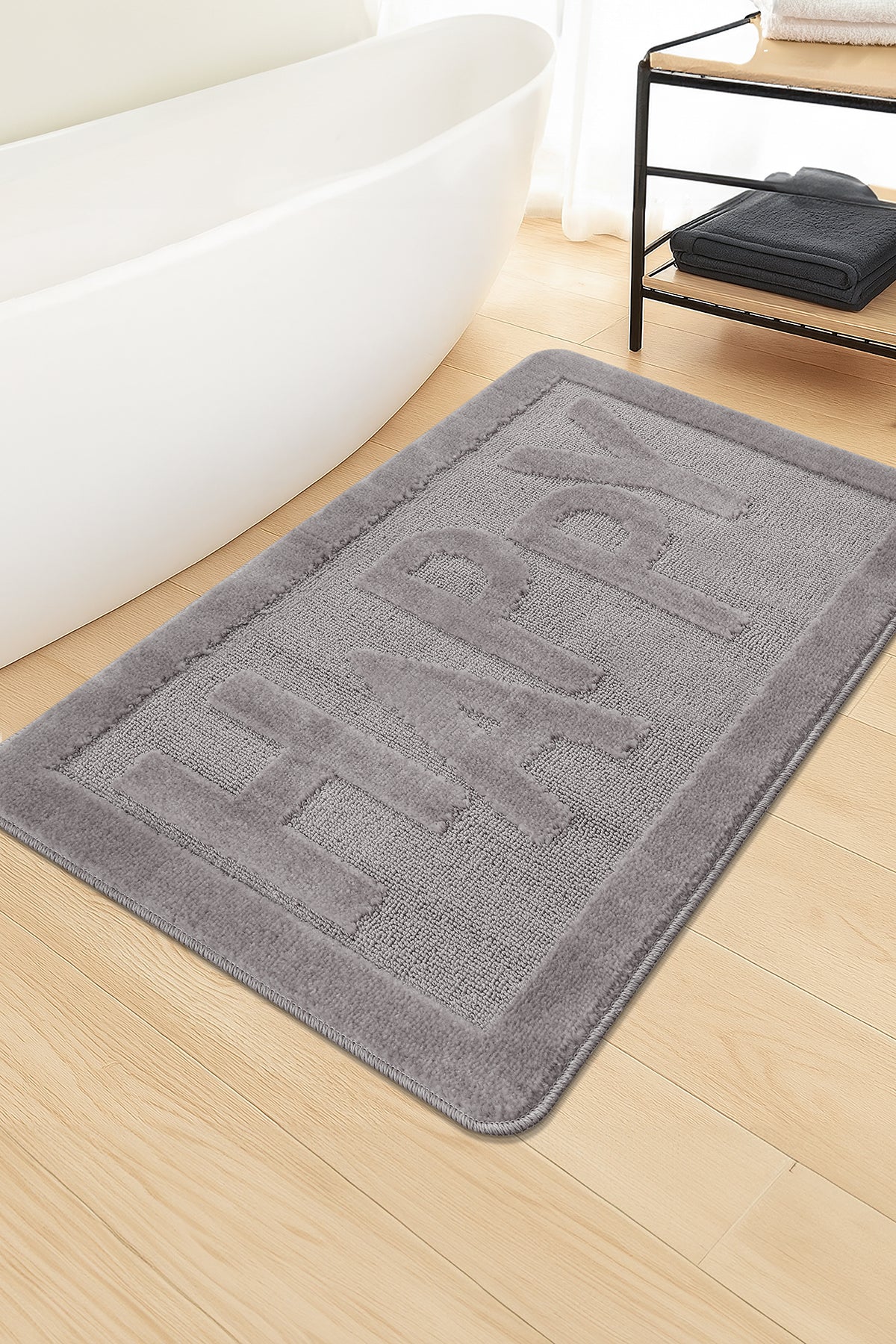 Doğal Kaymaz Taban Banyo Paspas Uzun Ömürlü Yumuşak Dokulu Su Emici Yıkanabilir Happy 60x100