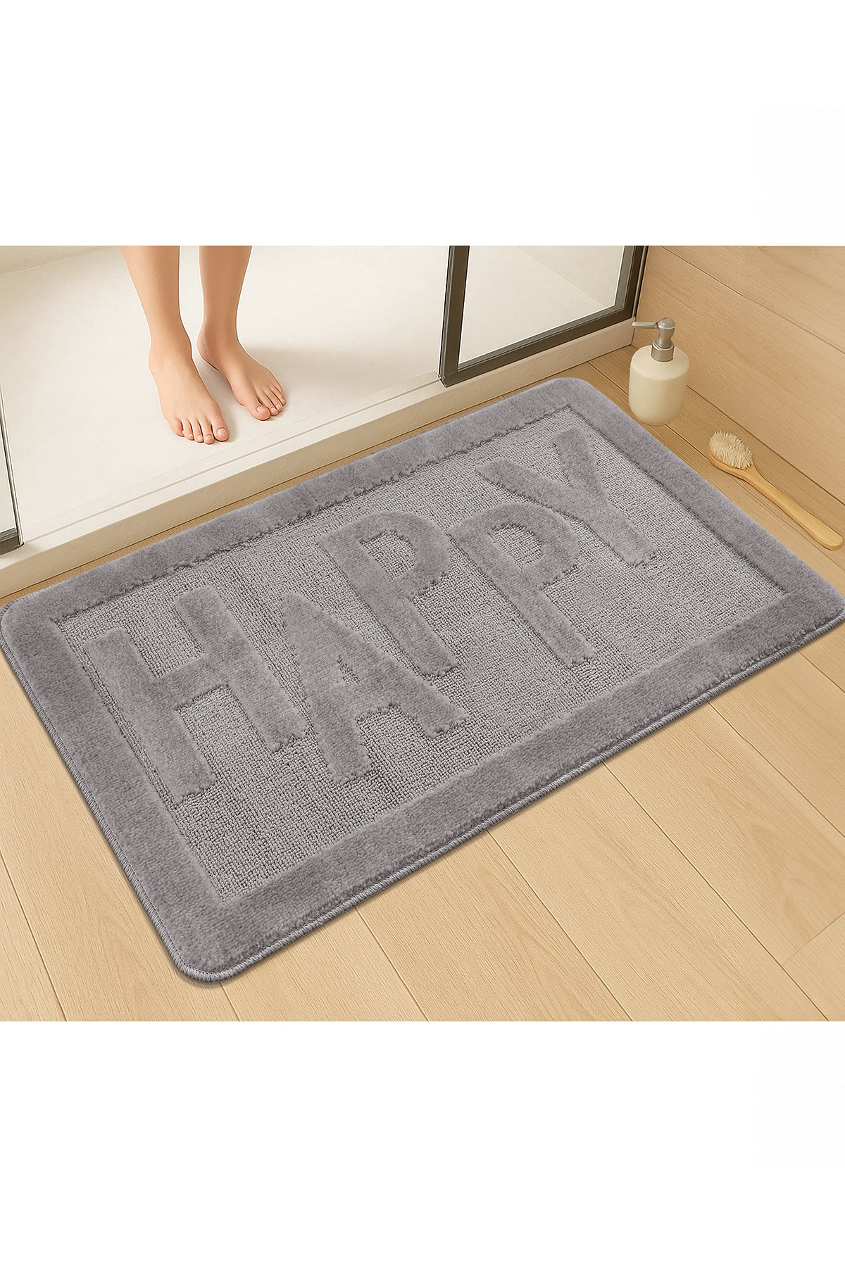 Doğal Kaymaz Taban Banyo Paspas Uzun Ömürlü Yumuşak Dokulu Su Emici Yıkanabilir Happy 60x100