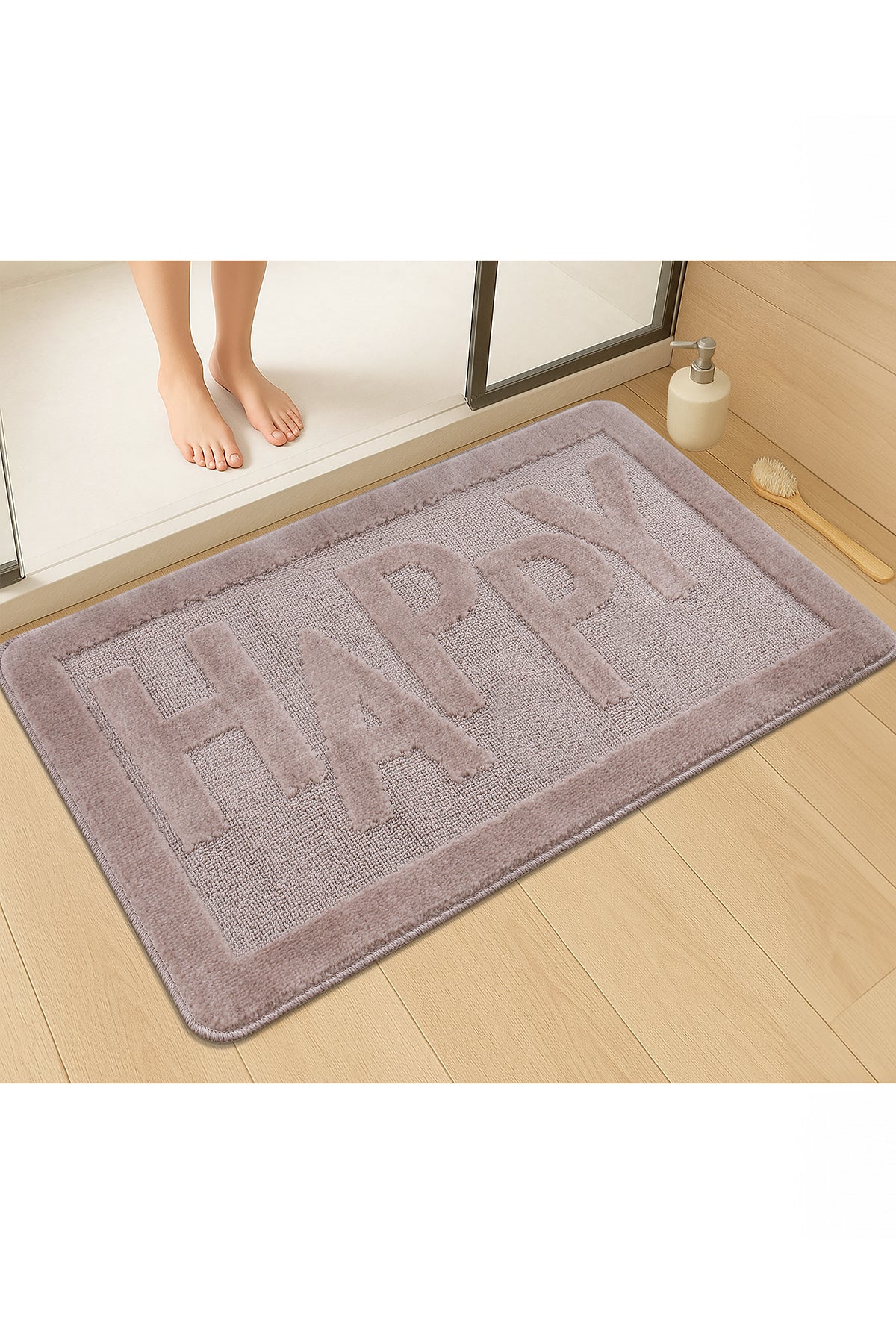 Doğal Kaymaz Taban Banyo Paspas Uzun Ömürlü Yumuşak Dokulu Su Emici Yıkanabilir Happy 60x100