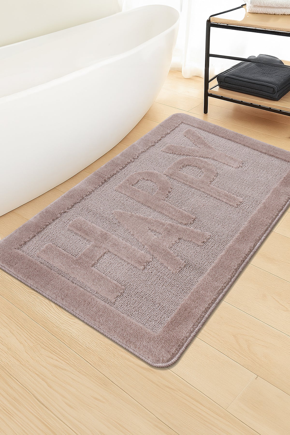 Doğal Kaymaz Taban Banyo Paspas Uzun Ömürlü Yumuşak Dokulu Su Emici Yıkanabilir Happy 60x100