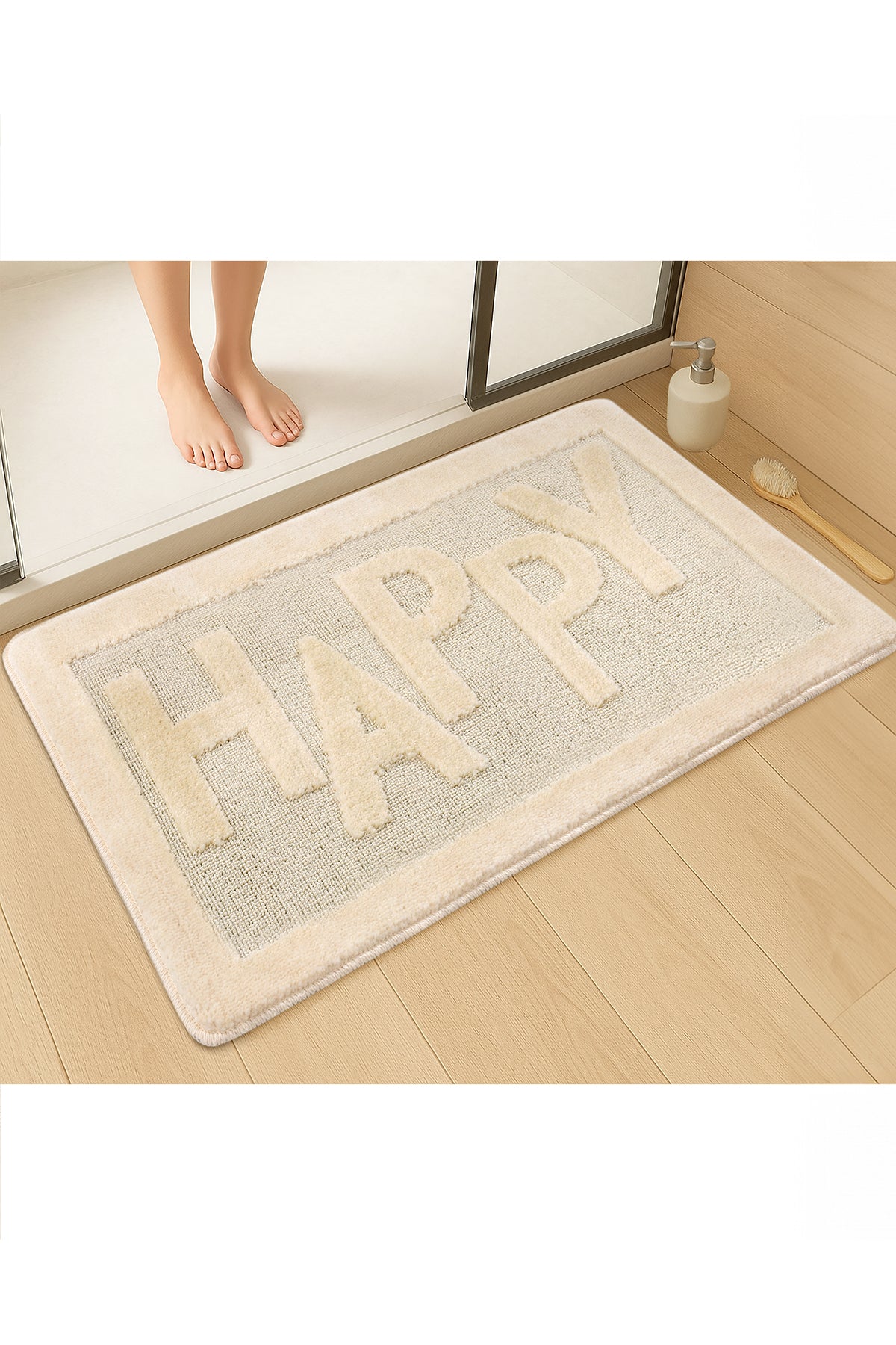Doğal Kaymaz Taban Banyo Paspas Uzun Ömürlü Yumuşak Dokulu Su Emici Yıkanabilir Happy 60x100
