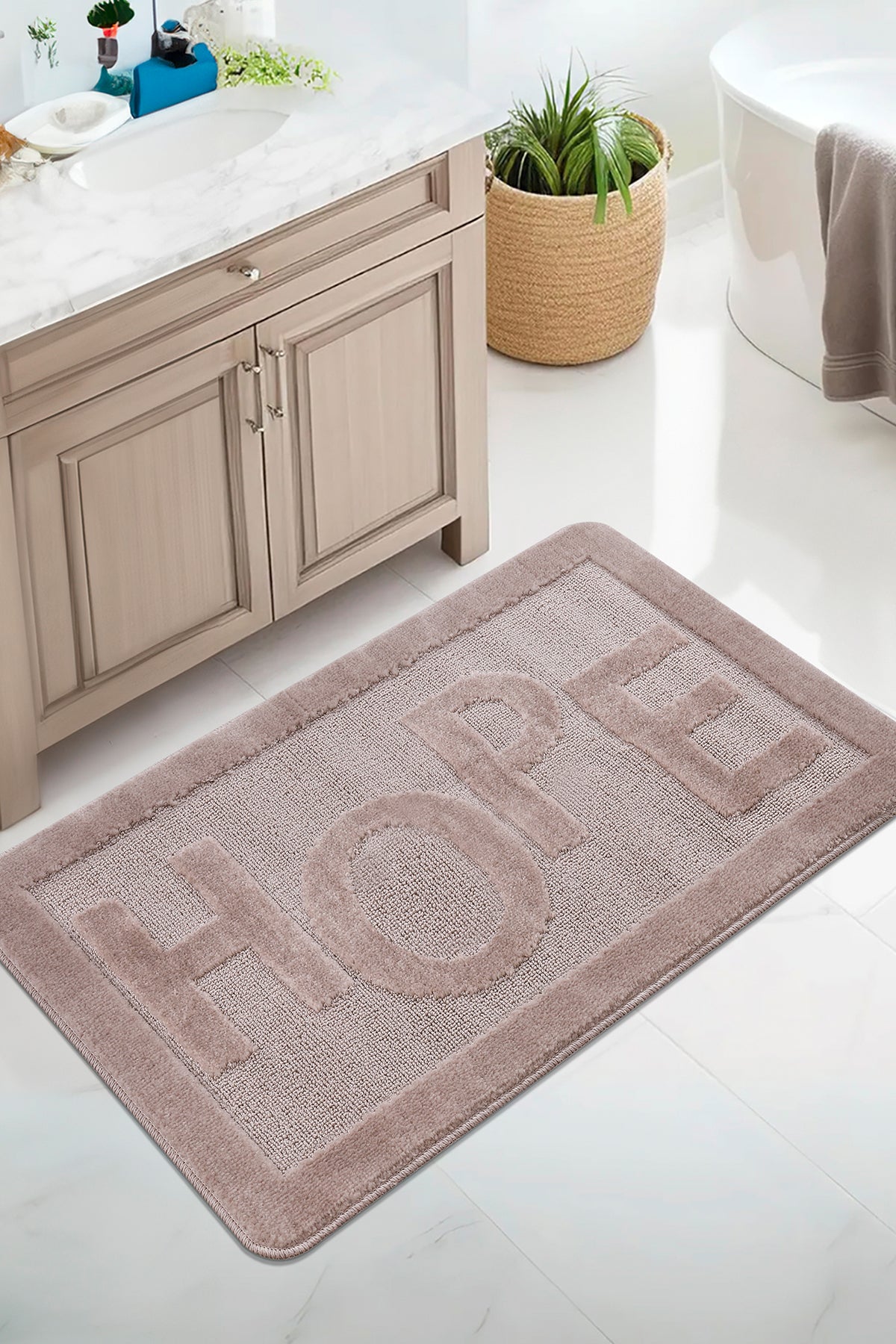 Doğal Kaymaz Taban Banyo Paspas Uzun Ömürlü Yumuşak Dokulu Su Emici Yıkanabilir Hope 60x100