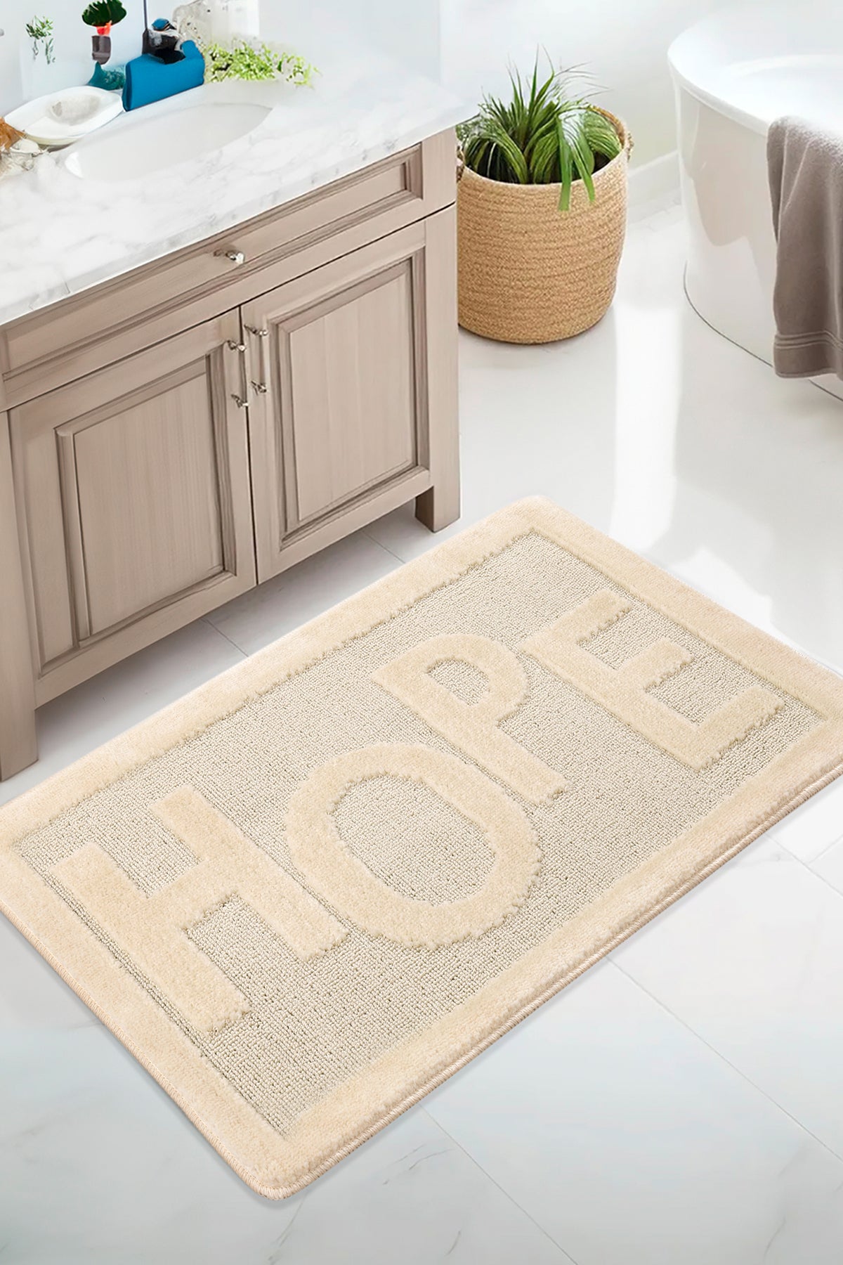 Doğal Kaymaz Taban Banyo Paspas Uzun Ömürlü Yumuşak Dokulu Su Emici Yıkanabilir Hope 60x100