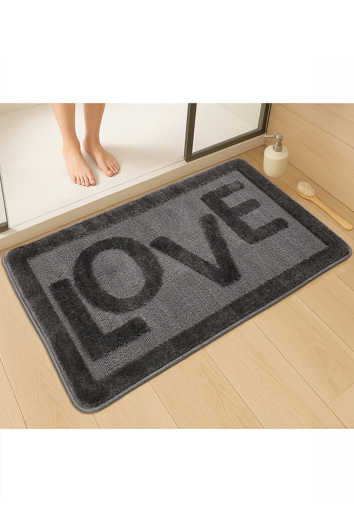 Doğal Kaymaz Taban Banyo Paspas Uzun Ömürlü Yumuşak Dokulu Su Emici Yıkanabilir Love 60x100