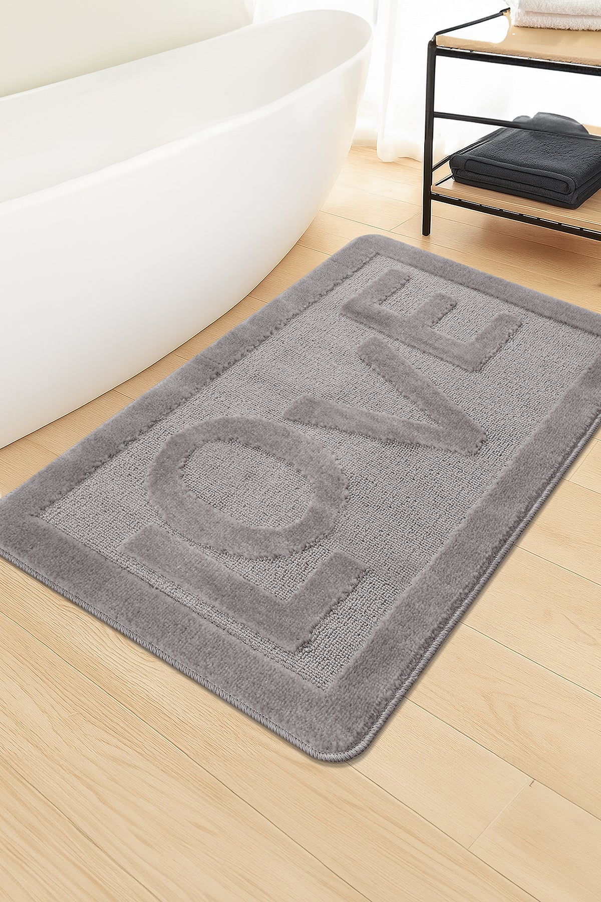 Doğal Kaymaz Taban Banyo Paspas Uzun Ömürlü Yumuşak Dokulu Su Emici Yıkanabilir Love 60x100