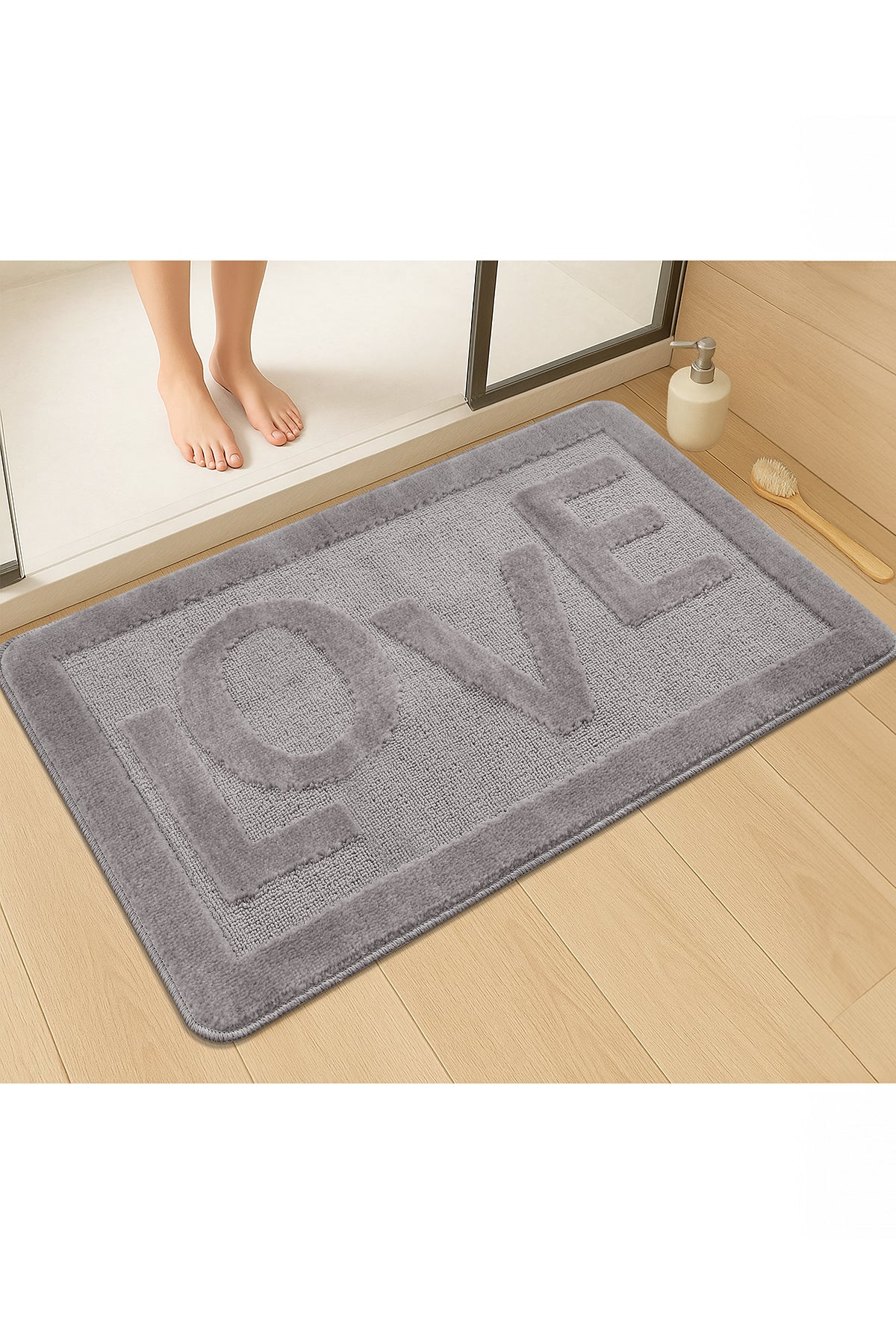 Doğal Kaymaz Taban Banyo Paspas Uzun Ömürlü Yumuşak Dokulu Su Emici Yıkanabilir Love 60x100