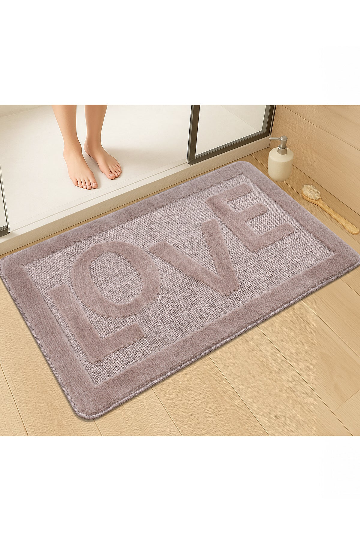 Doğal Kaymaz Taban Banyo Paspas Uzun Ömürlü Yumuşak Dokulu Su Emici Yıkanabilir Love 60x100