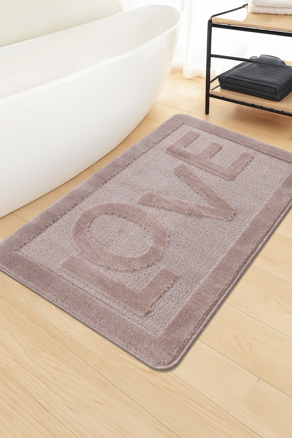 Doğal Kaymaz Taban Banyo Paspas Uzun Ömürlü Yumuşak Dokulu Su Emici Yıkanabilir Love 60x100