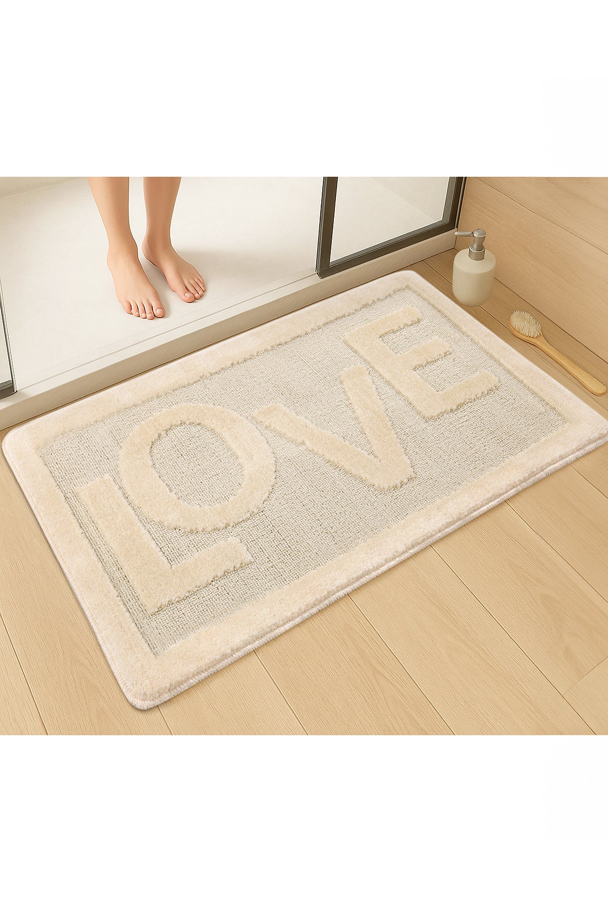 Doğal Kaymaz Taban Banyo Paspas Uzun Ömürlü Yumuşak Dokulu Su Emici Yıkanabilir Love 60x100