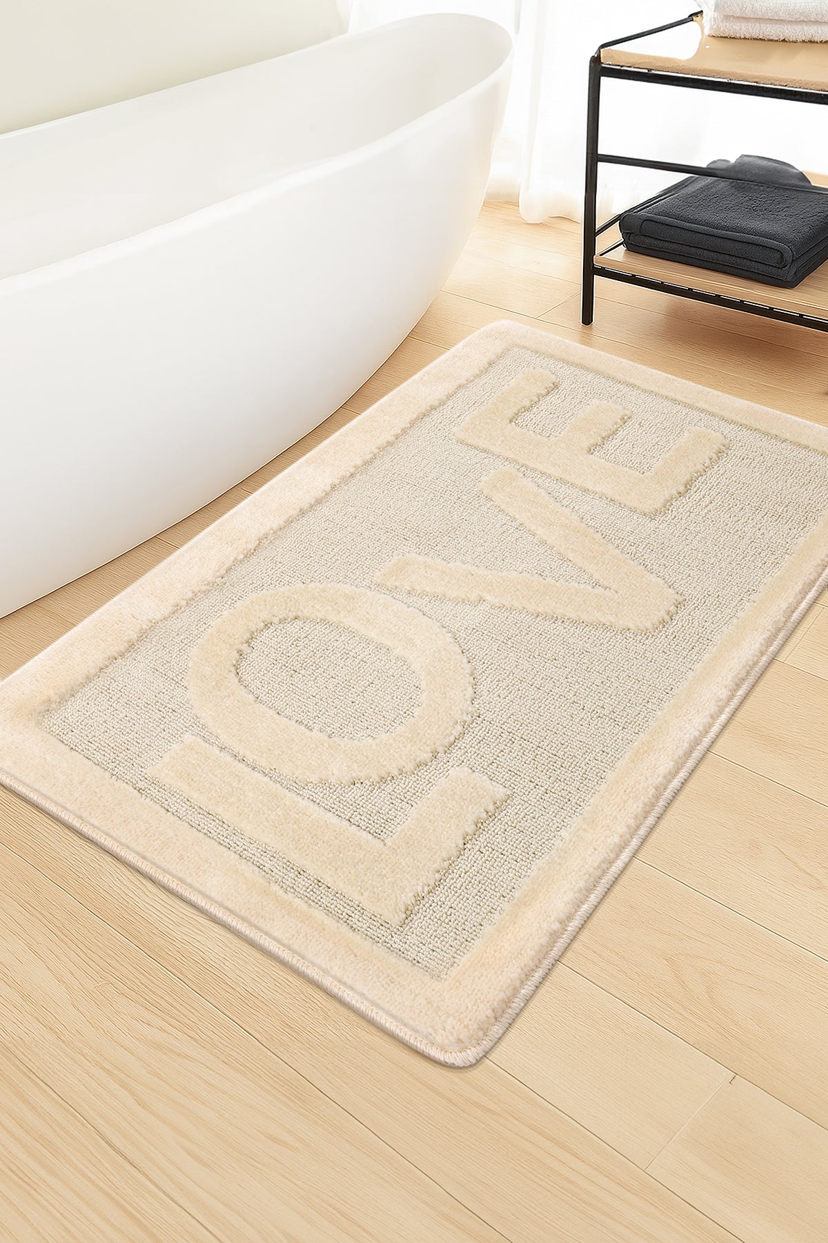 Doğal Kaymaz Taban Banyo Paspas Uzun Ömürlü Yumuşak Dokulu Su Emici Yıkanabilir Love 60x100