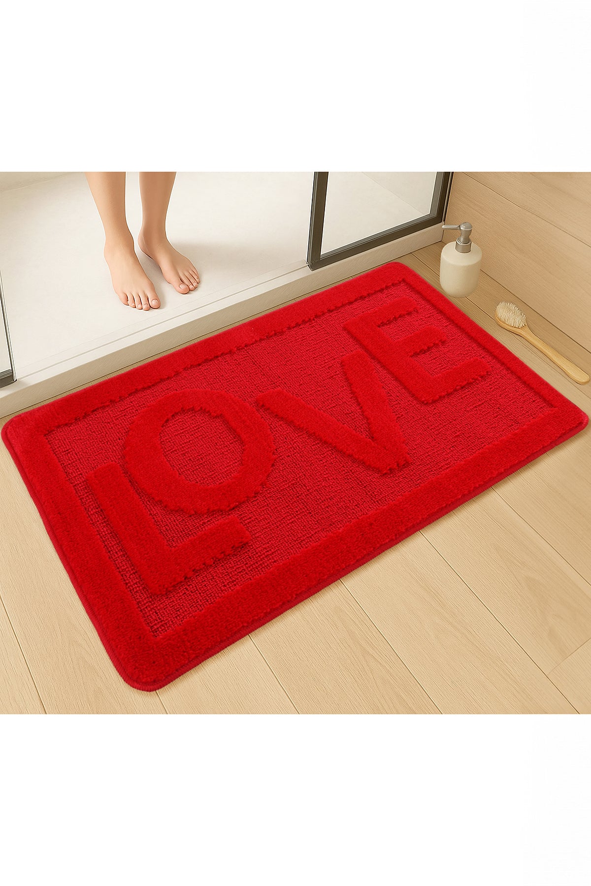 Doğal Kaymaz Taban Banyo Paspas Uzun Ömürlü Yumuşak Dokulu Su Emici Yıkanabilir Love 60x100