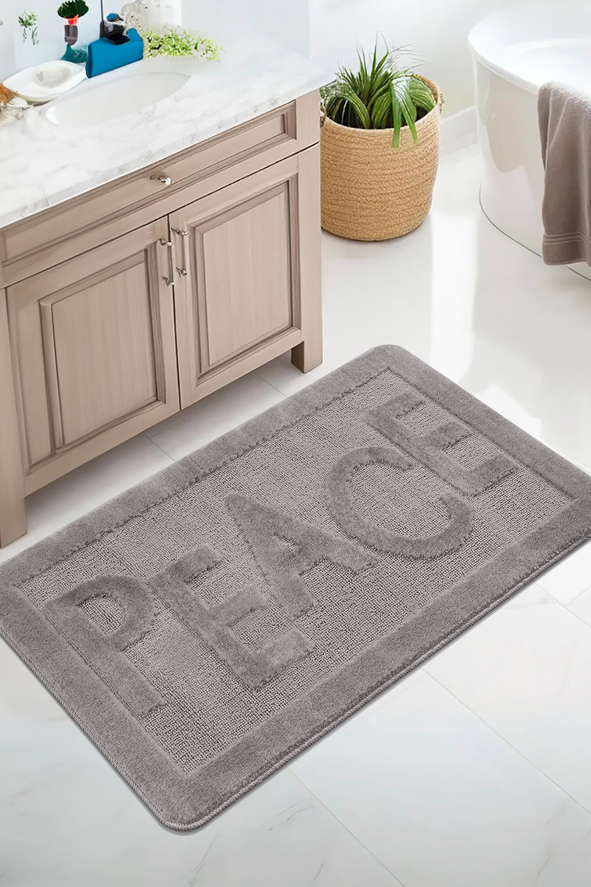 Doğal Kaymaz Taban Banyo Paspas Uzun Ömürlü Yumuşak Dokulu Su Emici Yıkanabilir Peace 60x100