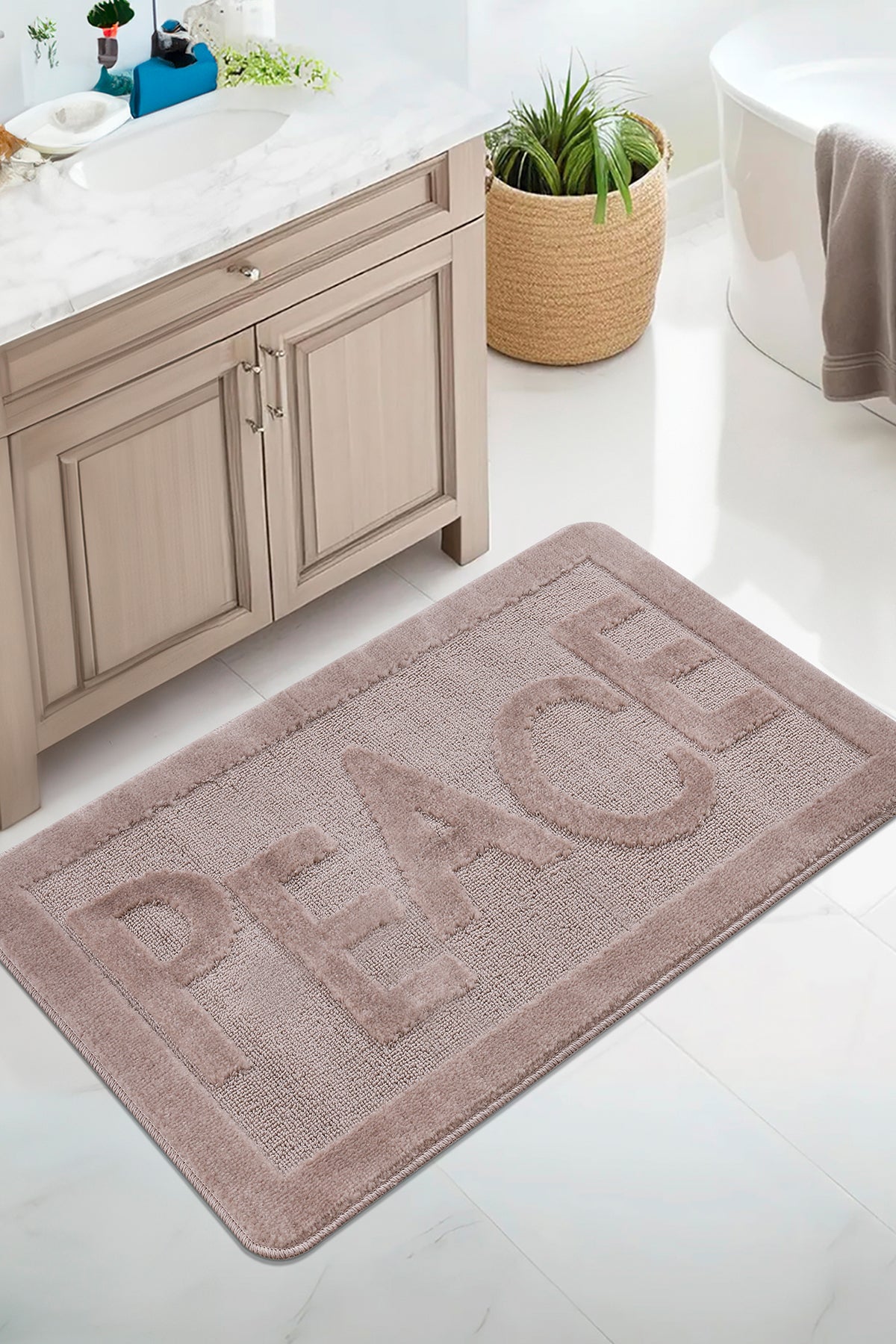 Doğal Kaymaz Taban Banyo Paspas Uzun Ömürlü Yumuşak Dokulu Su Emici Yıkanabilir Peace 60x100