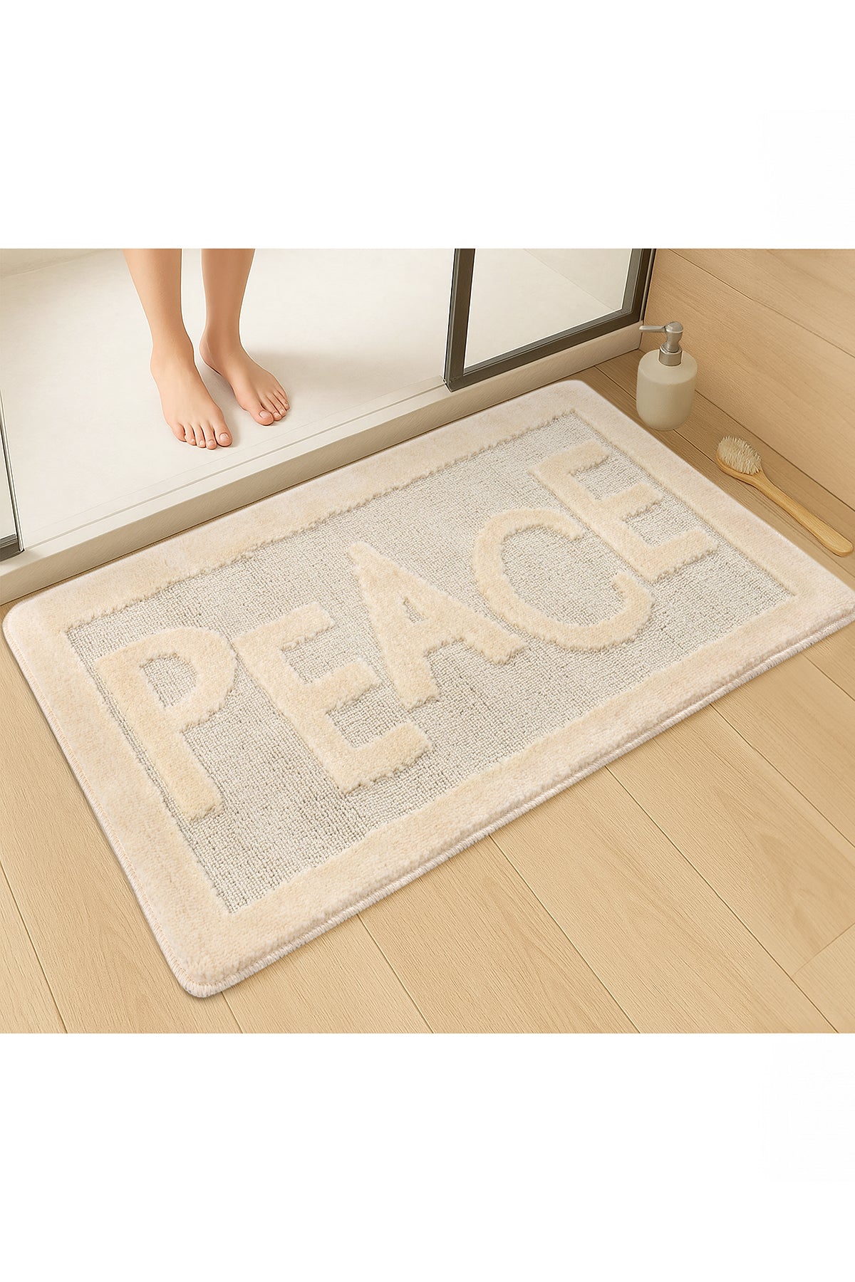 Doğal Kaymaz Taban Banyo Paspas Uzun Ömürlü Yumuşak Dokulu Su Emici Yıkanabilir Peace 60x100