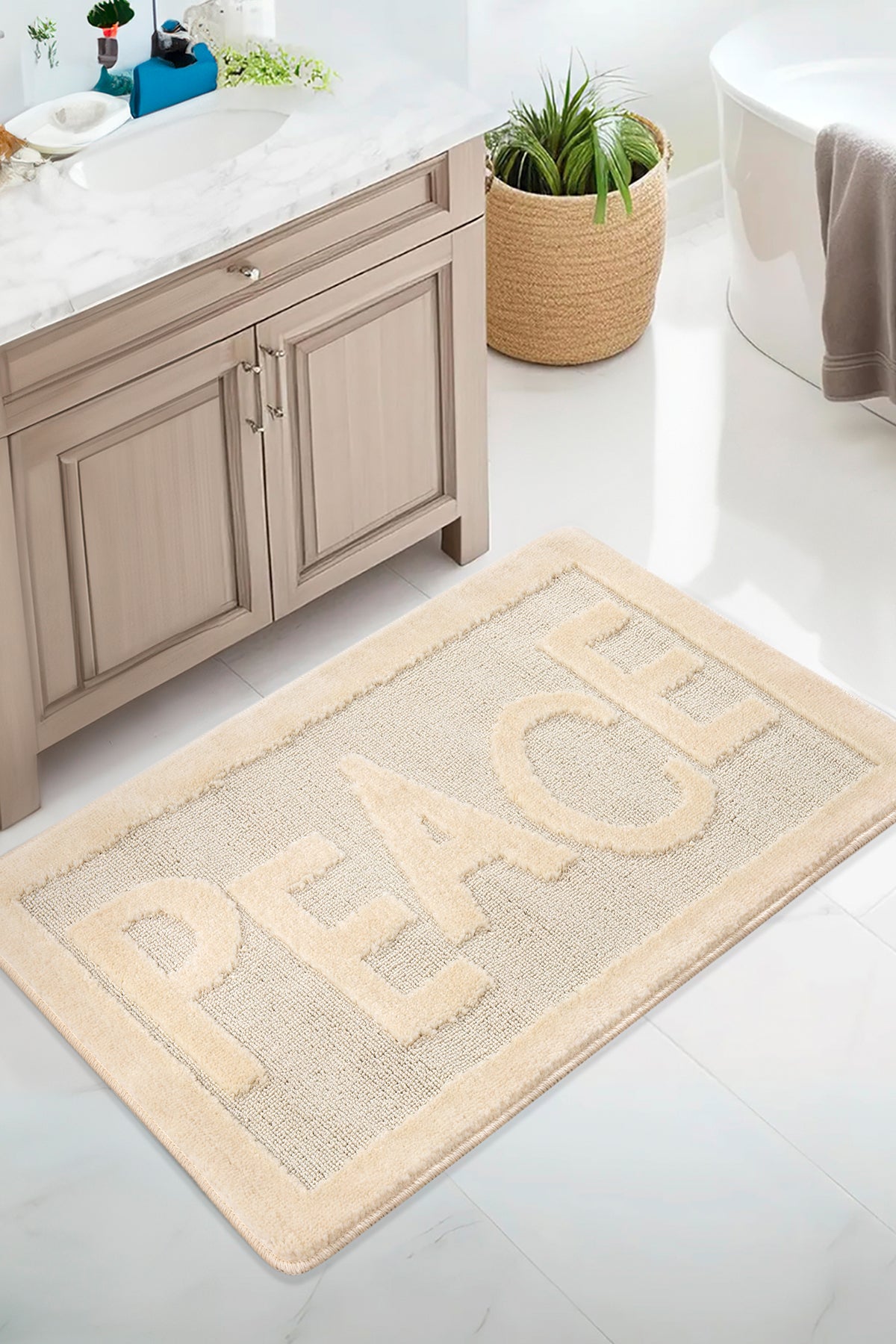 Doğal Kaymaz Taban Banyo Paspas Uzun Ömürlü Yumuşak Dokulu Su Emici Yıkanabilir Peace 60x100