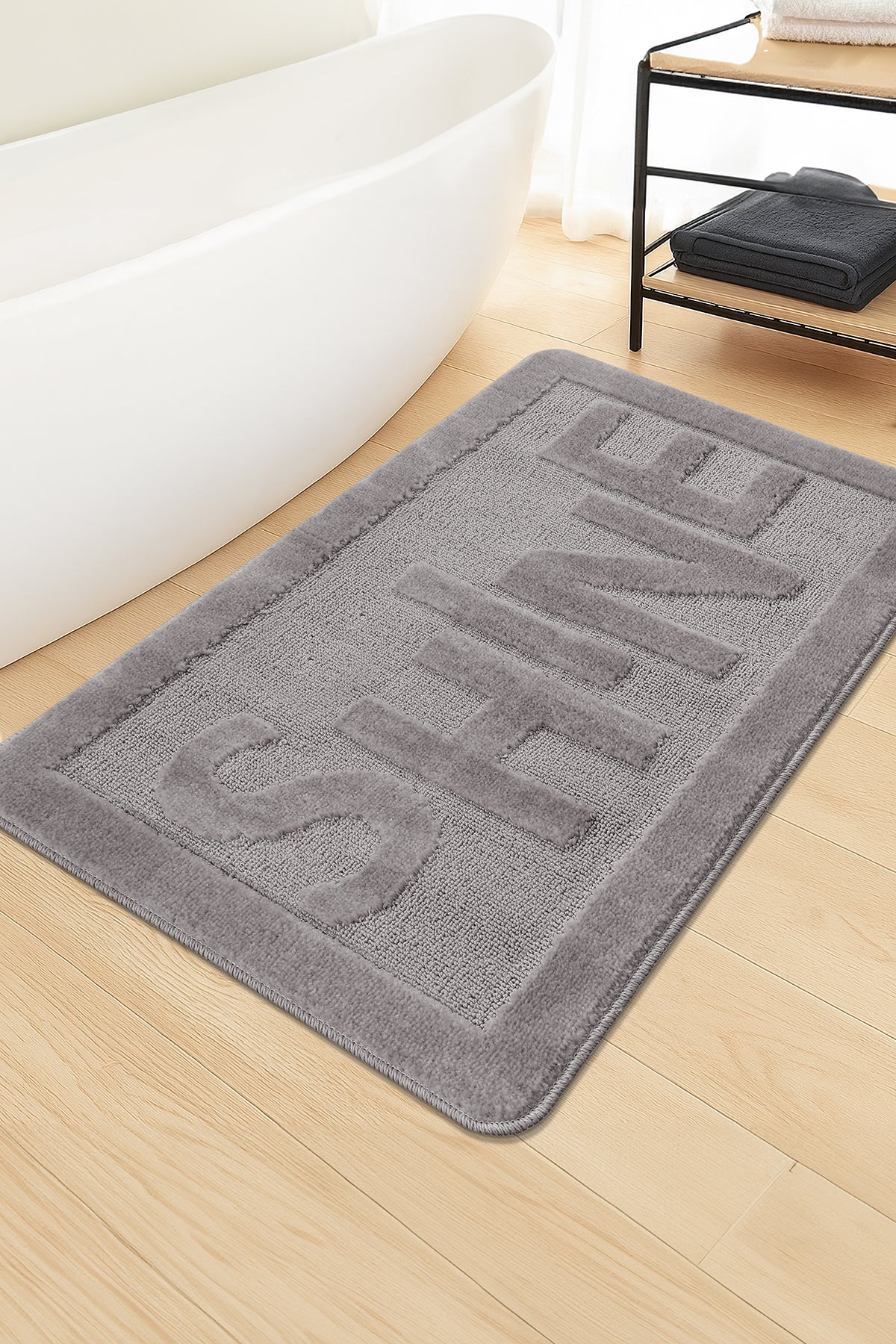Doğal Kaymaz Taban Banyo Paspas Uzun Ömürlü Yumuşak Dokulu Su Emici Yıkanabilir Shine 60x100