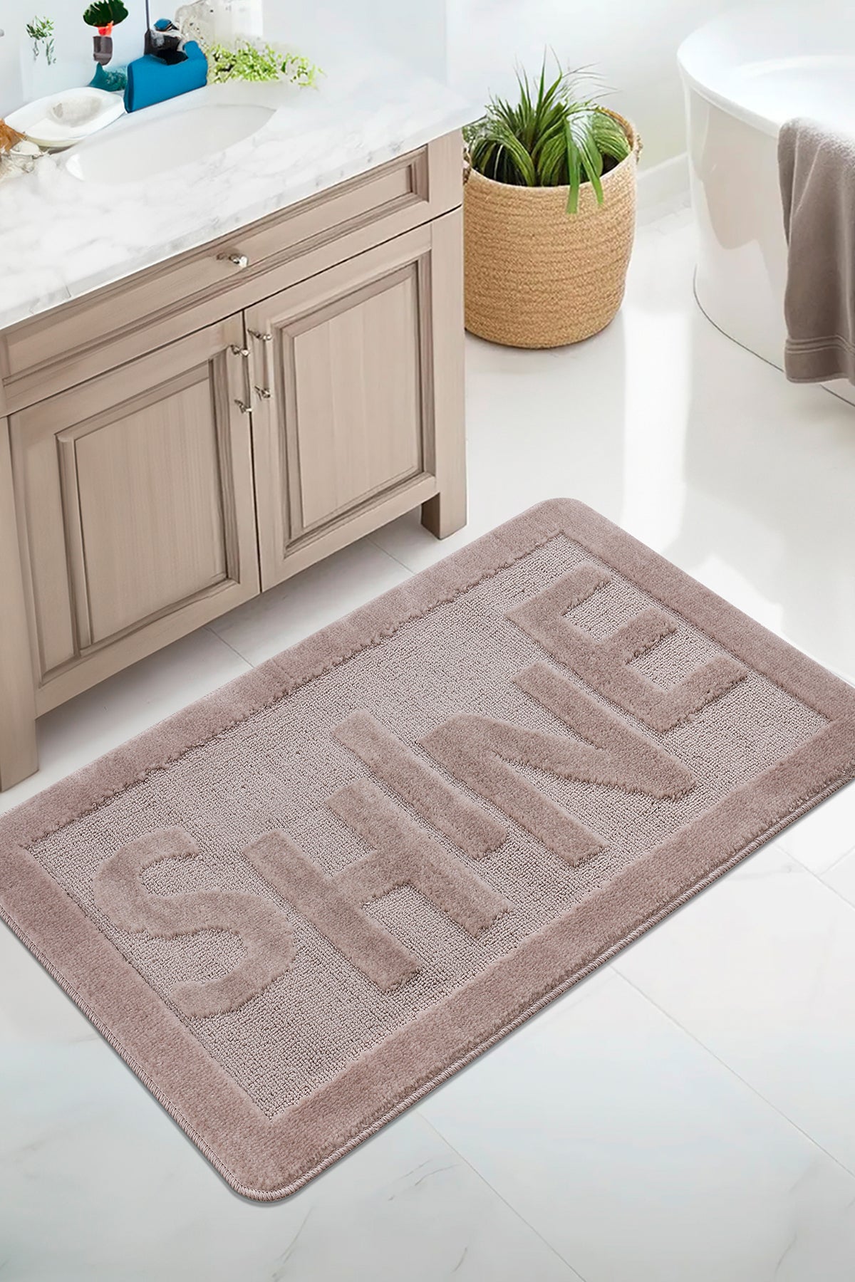 Doğal Kaymaz Taban Banyo Paspas Uzun Ömürlü Yumuşak Dokulu Su Emici Yıkanabilir Shine 60x100