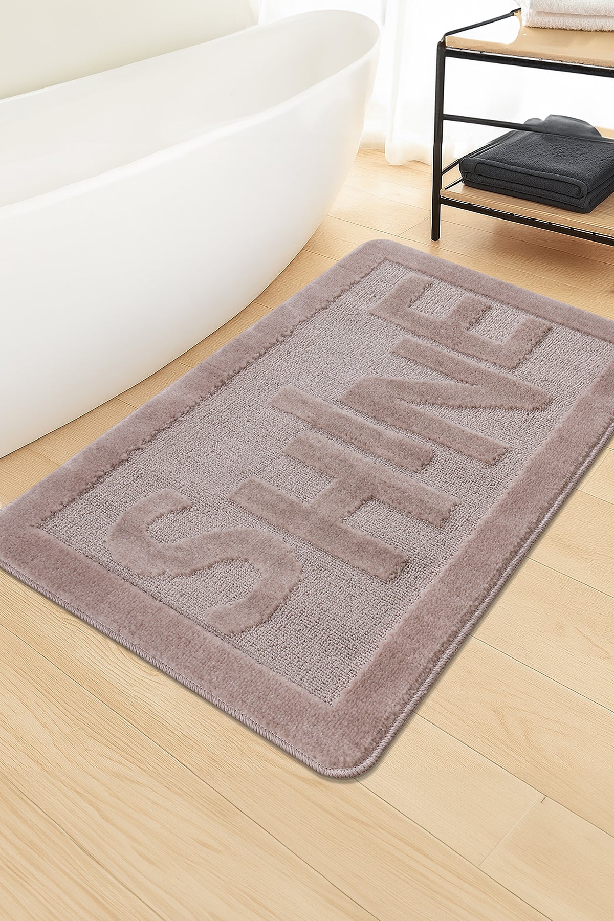 Doğal Kaymaz Taban Banyo Paspas Uzun Ömürlü Yumuşak Dokulu Su Emici Yıkanabilir Shine 60x100