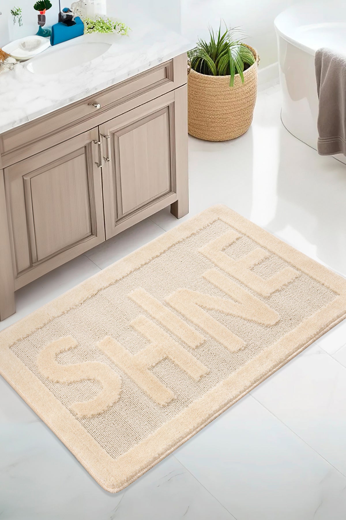 Doğal Kaymaz Taban Banyo Paspas Uzun Ömürlü Yumuşak Dokulu Su Emici Yıkanabilir Shine 60x100