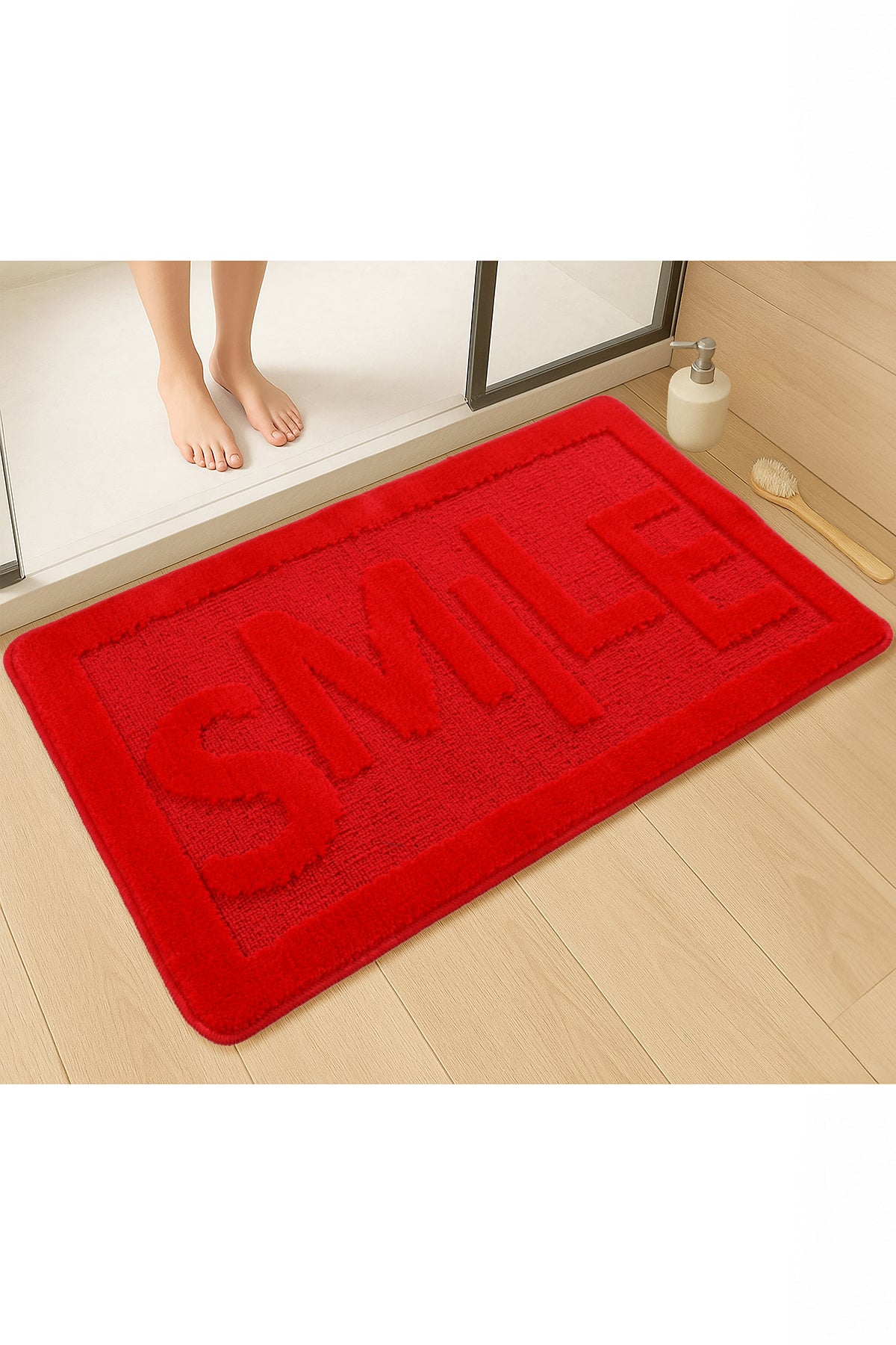 Doğal Kaymaz Taban Banyo Paspas Uzun Ömürlü Yumuşak Dokulu Su Emici Yıkanabilir Smile 60x100