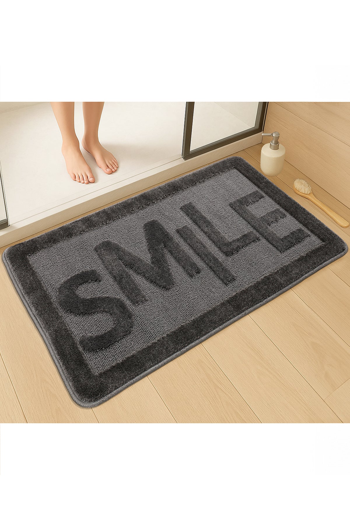 Doğal Kaymaz Taban Banyo Paspas Uzun Ömürlü Yumuşak Dokulu Su Emici Yıkanabilir Smile 60x100