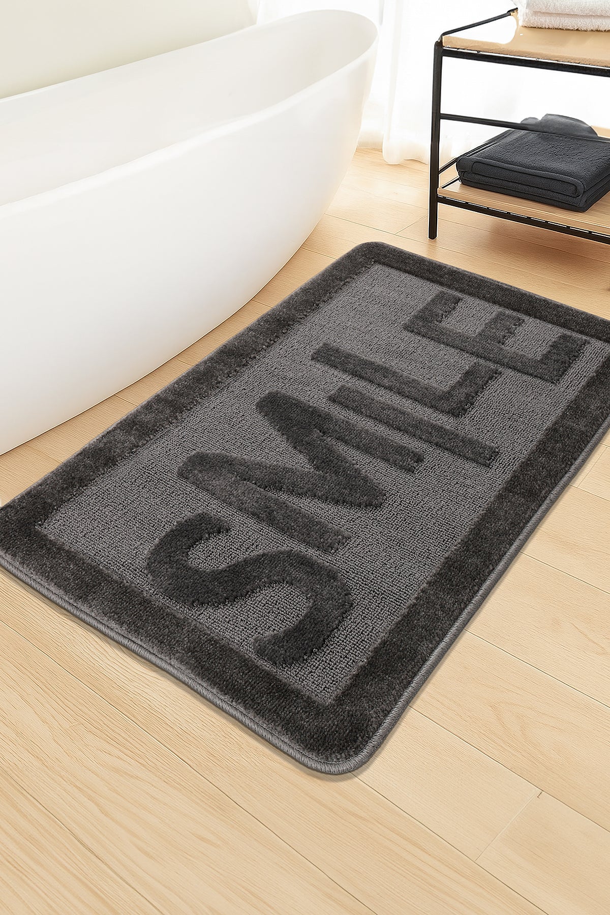 Doğal Kaymaz Taban Banyo Paspas Uzun Ömürlü Yumuşak Dokulu Su Emici Yıkanabilir Smile 60x100