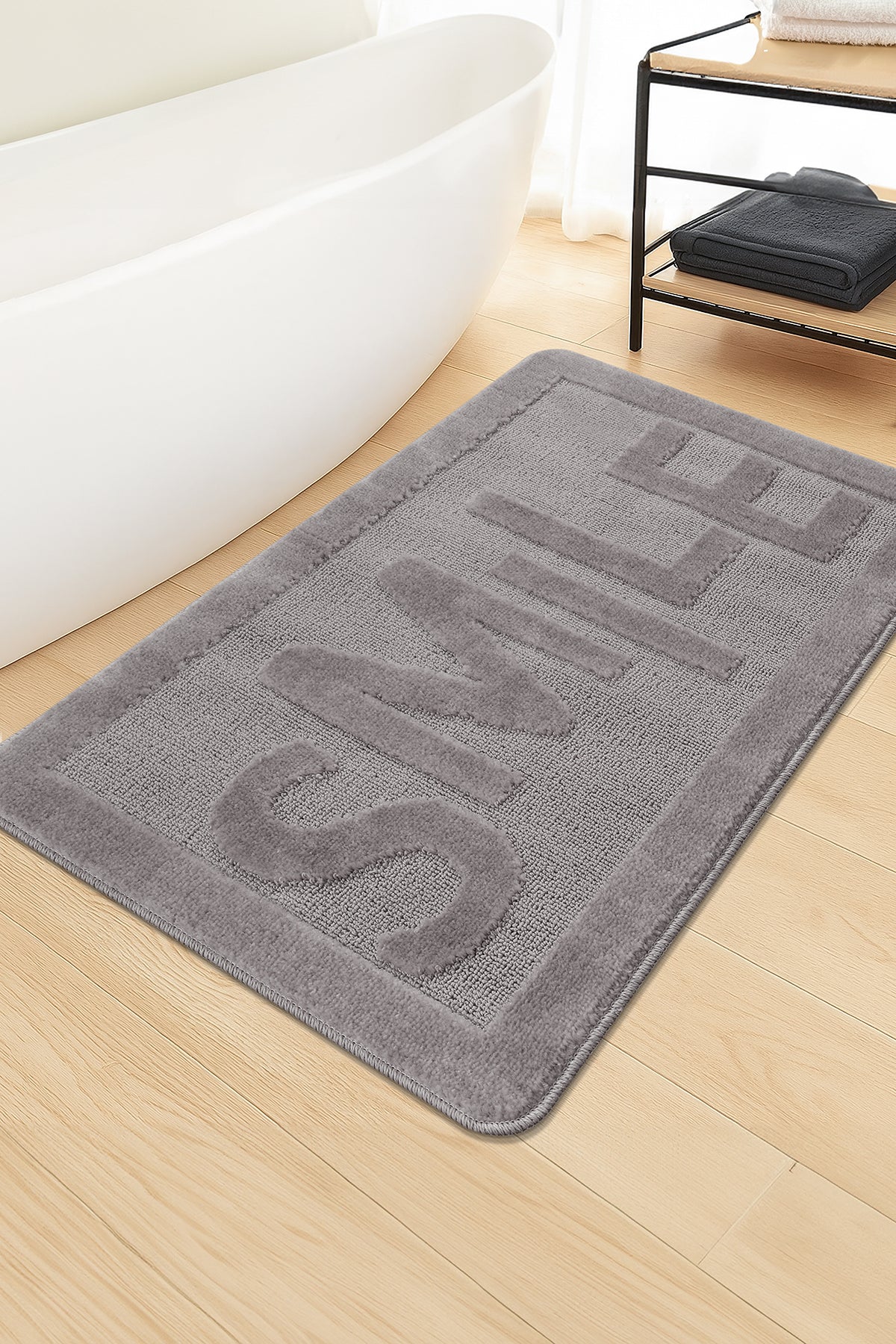 Doğal Kaymaz Taban Banyo Paspas Uzun Ömürlü Yumuşak Dokulu Su Emici Yıkanabilir Smile 60x100