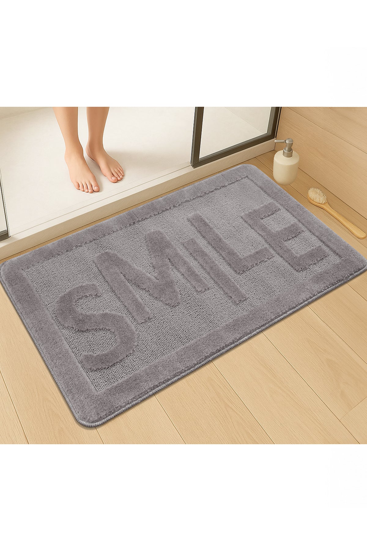 Doğal Kaymaz Taban Banyo Paspas Uzun Ömürlü Yumuşak Dokulu Su Emici Yıkanabilir Smile 60x100